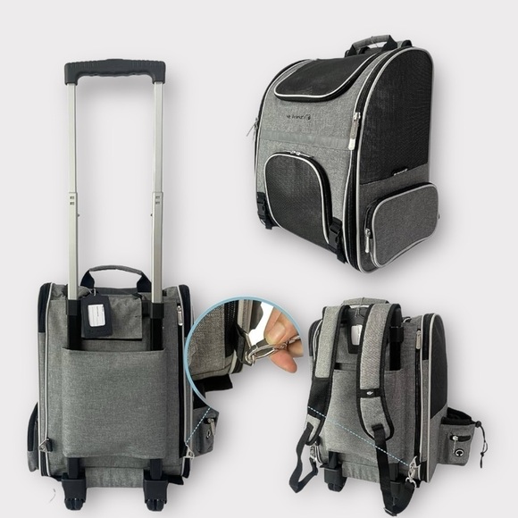 3 in 1 Back Pack Stroller Pet Carrier Detachable Wheel Assembly Grey NWT - Picture 1 of 16